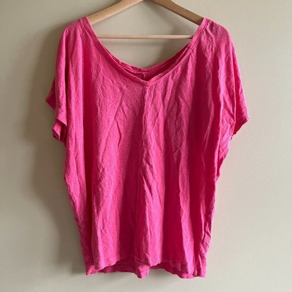 Eileen Fisher Dolman Sleeve V-Neck 100% Linen Slouchy Tee Top Womens Size Medium - Picture 1 of 5